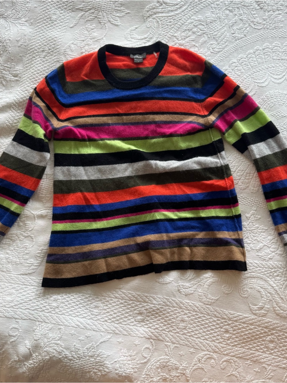 Women’s Multicolor Striped 100% Cashmere Crewneck Sweater